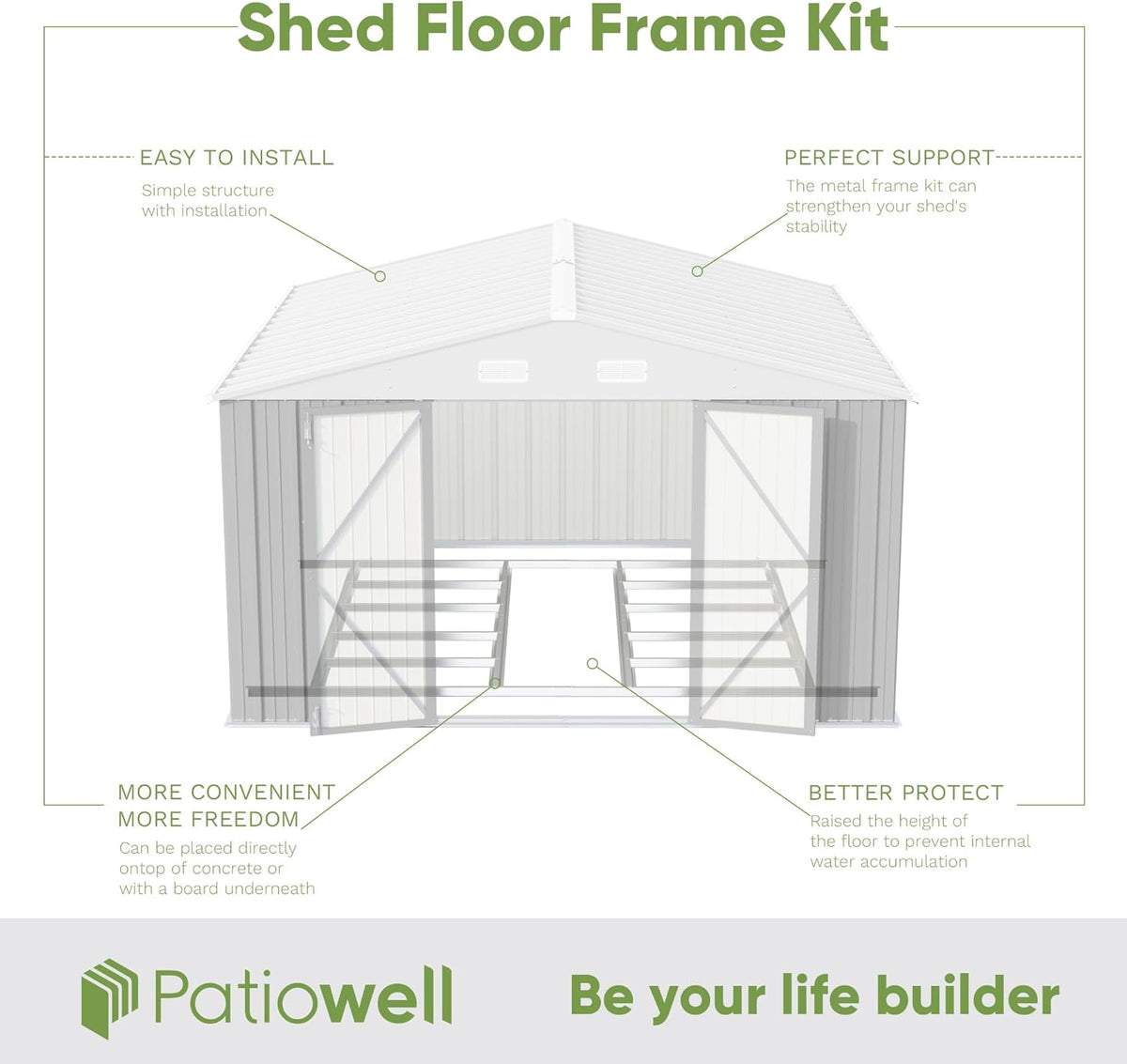 Patiowell 10 x 10 FT Outdoor Storage Shed with Floor Frame, Metal Yard Shed with Design of Lockable Doors, Utility and Tool Storage for Garden, Patio, Backyard, Outside use, Gray