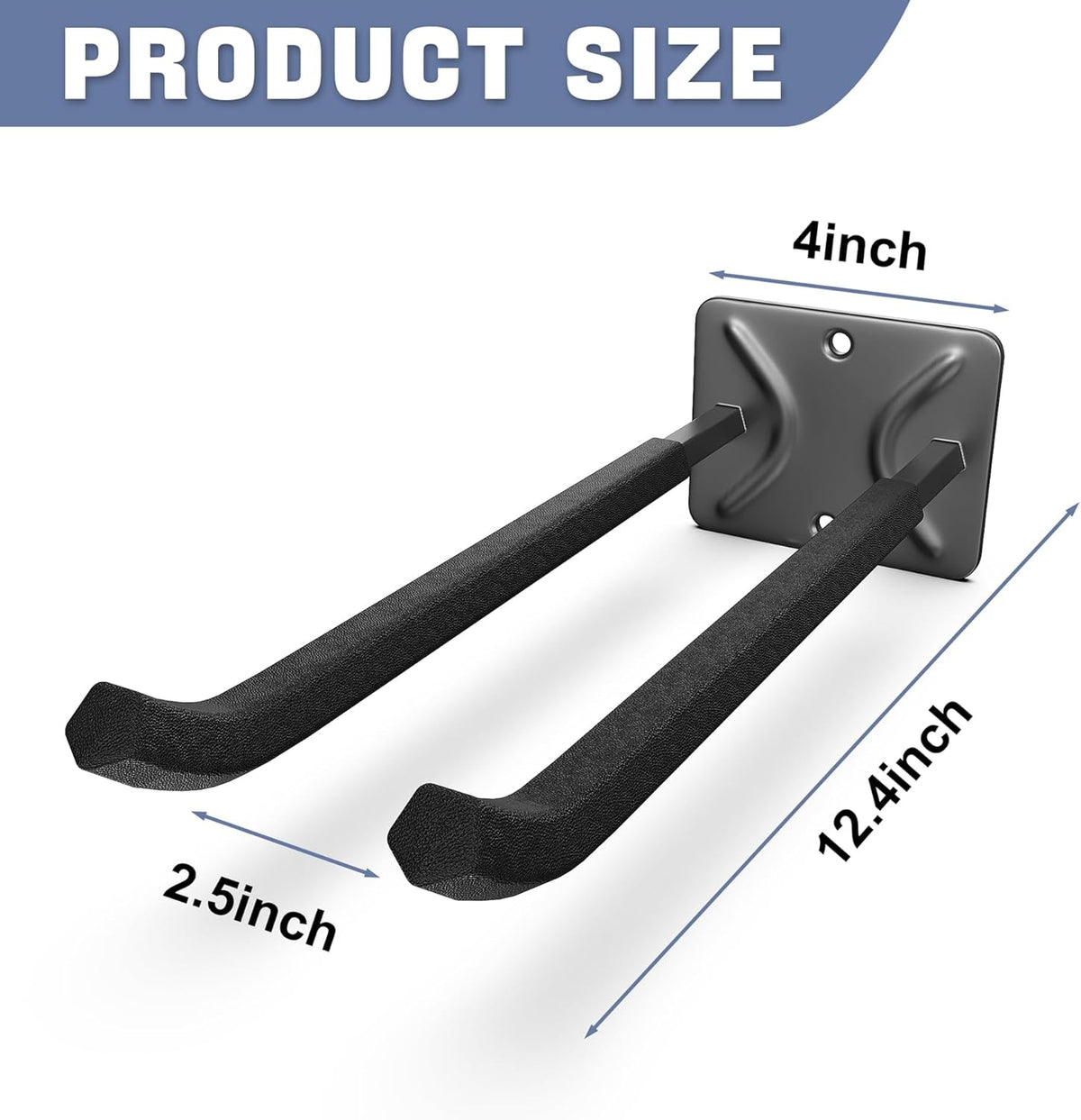WALMANN Wall Mounted Garage Hooks, Heavy Duty 12-inch Tool Hooks for Hanging, Tool Hangers for Car Tires, Ladders, Folding Chairs, Strollers, Garden Tools (Pack of 4)