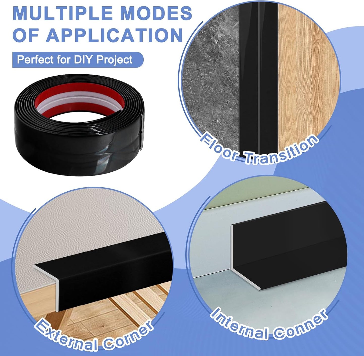 Wall Corner Protector Moulding Trim Peel and Stick Wall Corner Guards Trim Flexible Self Adhesive Edge Protector Moulding, 1.6 in x 40 Ft, Black