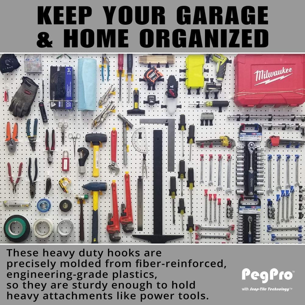 PegPro® 2" Hooks Kit for Standard “Wood Fiber” pegboard – Durable Plastic Pegboard Hooks - for Garage, Kitchen, Craft Room, and More (2" Hook - 24 Pack, White)
