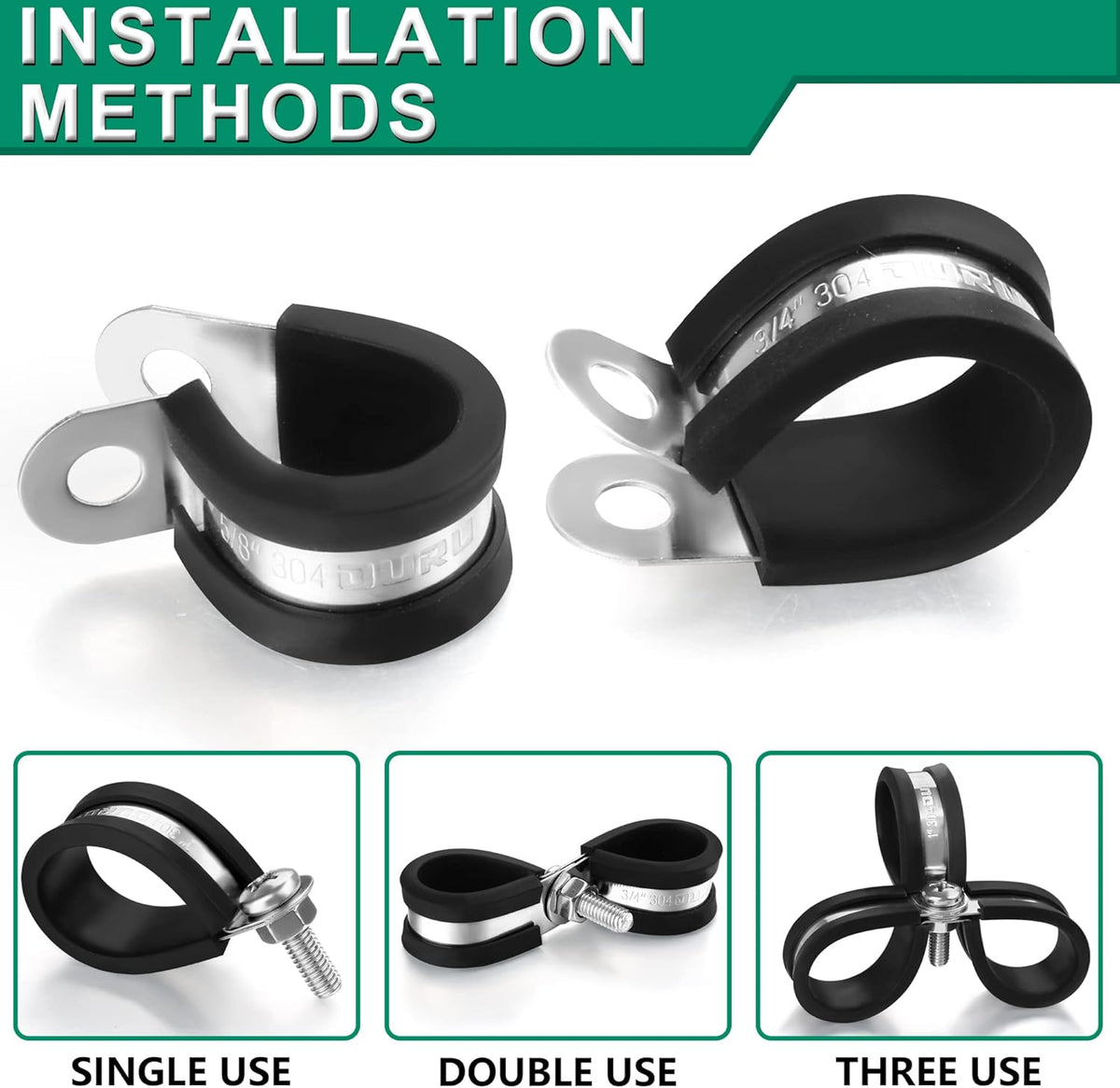 30pcs 3/8 Inch Stainless Steel Cable Clamps,Rubber Coated Cushioned Insulated Cable Clamp,Automotive Cable Wire Clamps,Pipe Clamps,Metal Clamp for Tube,Lines,Wire Cord Installation(Black,10mm)
