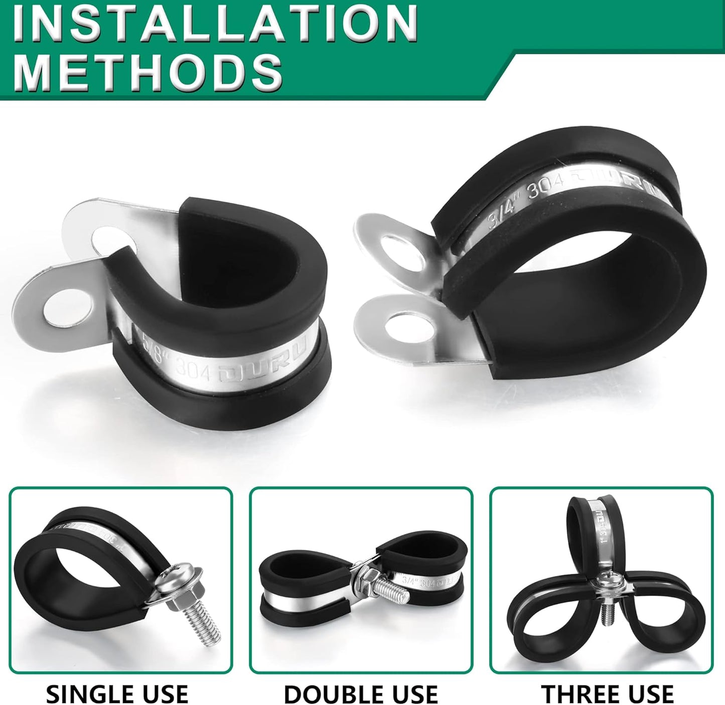15pcs 1-1/4 Inch Stainless Steel Cable Clamps,Rubber Coated Cushioned Insulated Cable Clamp,Automotive Cable Wire Clamps,Pipe Clamps,Metal Clamp for Tube,Lines,Wire Cord Installation(Black,32mm)