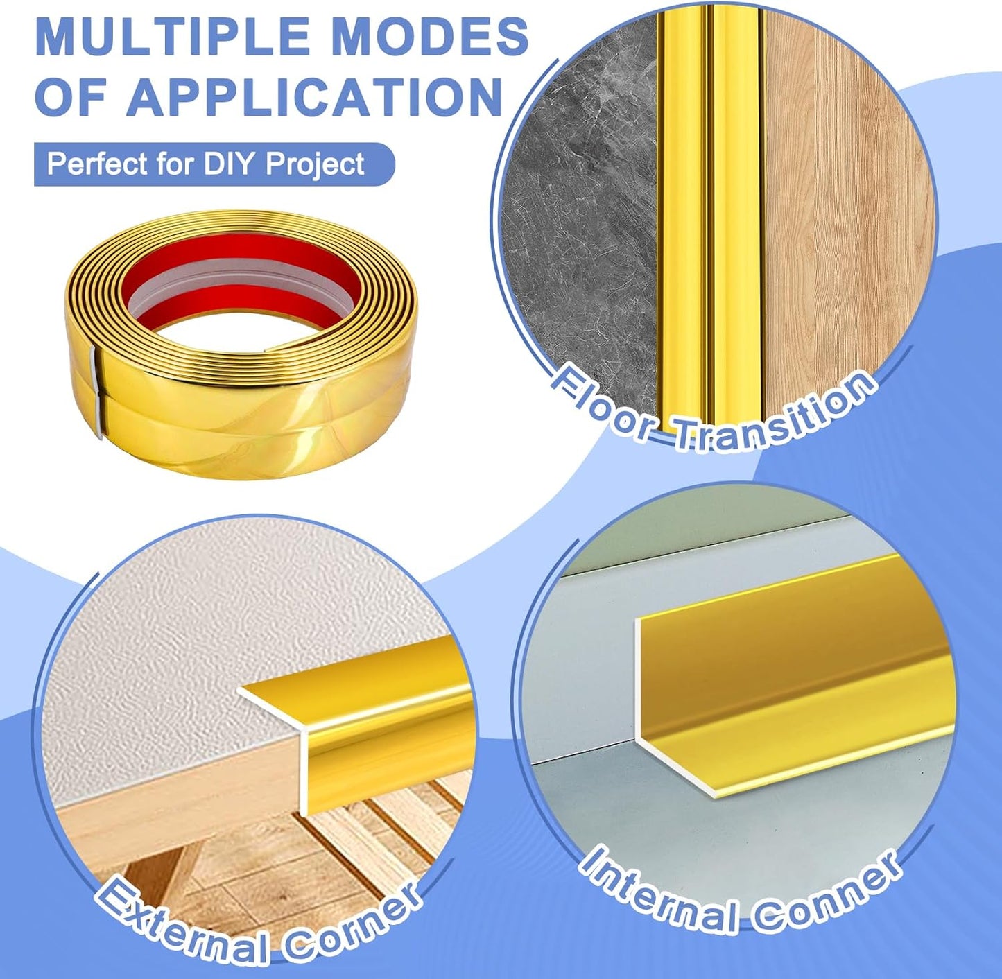 Wall Corner Protector Moulding Trim Peel and Stick Wall Corner Guards Trim Flexible Self Adhesive Edge Protector Moulding, 0.8 in x 10 Ft, Gold