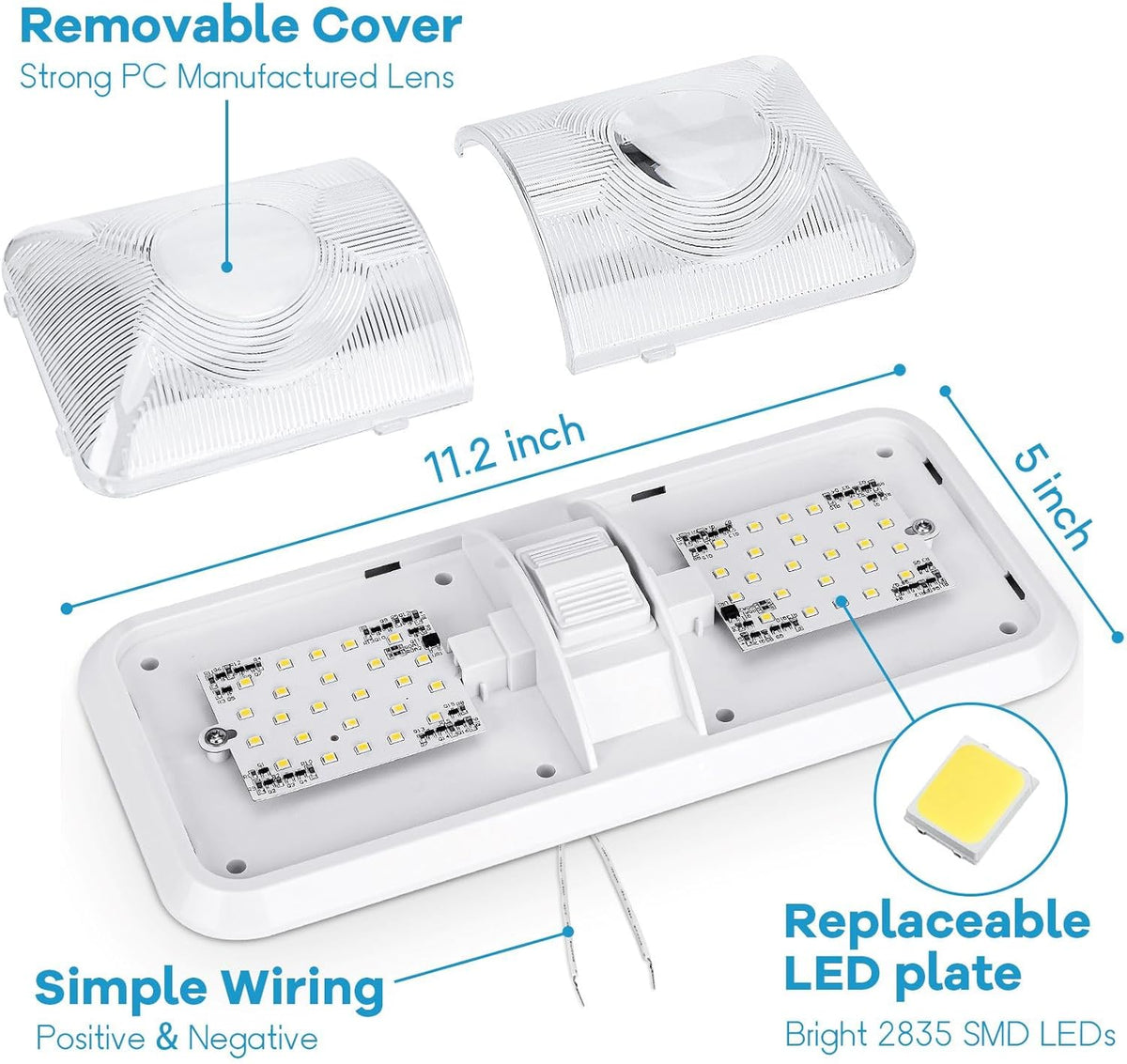 8 Pack RV Lights Interior 12V Led 8W Ceiling Double Dome Light 600 Lumen Brightness Lights Fixtures for RV Camper Trailer Boat Car, Natural White 4000-4500K, 48 X 2835 SMD LED