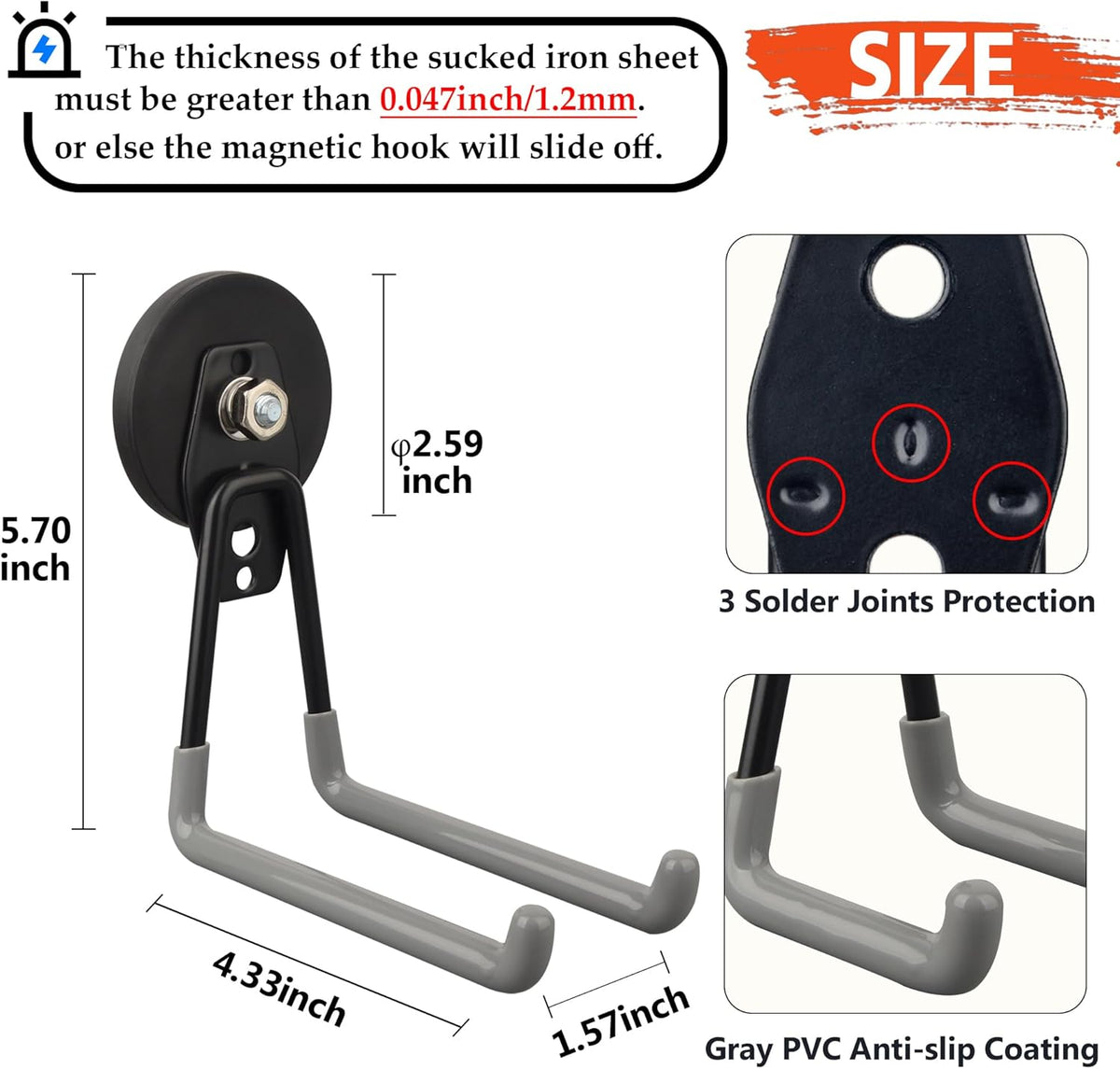 ULIBERMAGNET Magnetic Garage Hook, Cordless Drill Hooks Heavy Duty,Power Tool Organizer,Large Manget with Hooks for Workshop Organization,2 Pack Hook for Drill,Garden Tool(Gray)