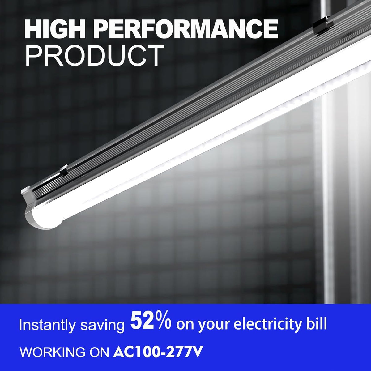 8FT LED Shop Light Fixture,100W 15000LM 6500K,V Shape Linkable T8 Tube Lights with Clear Cover,High Output Plug & Play for Garage/Warehouse/Workshop,10 Pack
