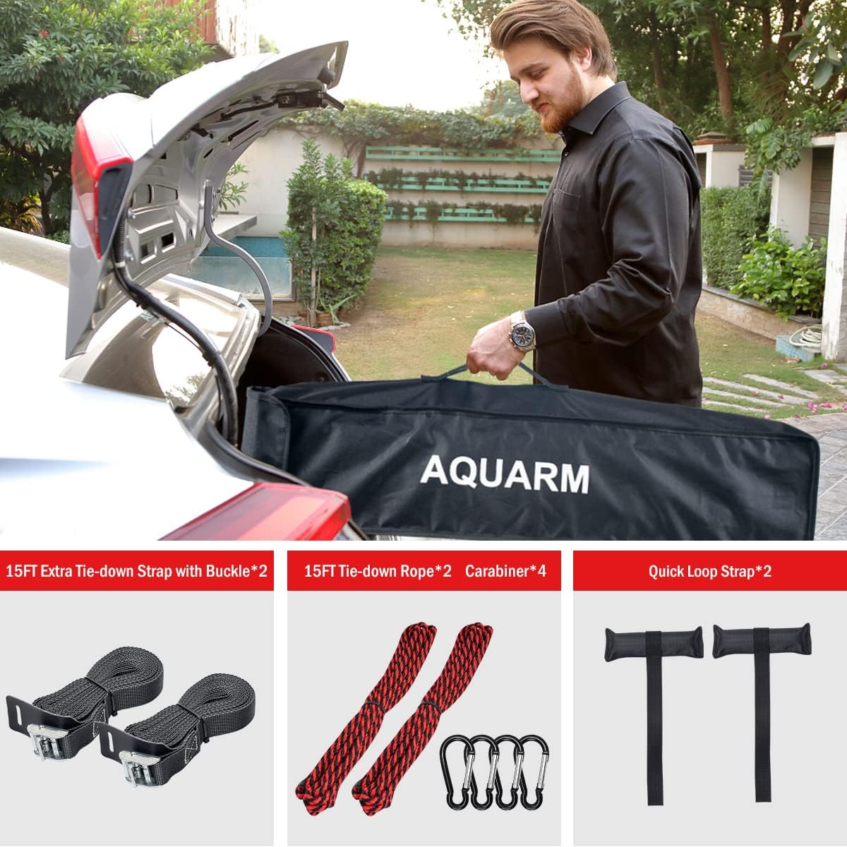Kayak Roof Rack Pads Deluxe Upgrade Universal Car Soft Roof Rack for Canoe/Paddle Board/SUP with Adjustable Steady Tie-Down Straps/Ropes/Hooks/T-Straps and Storage Bag