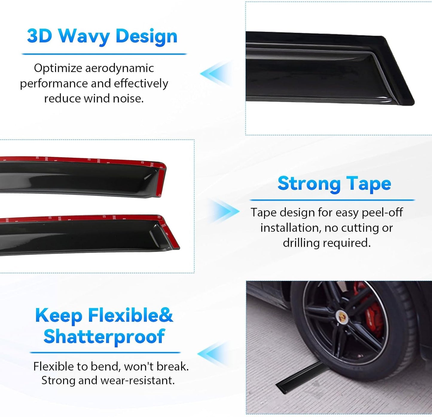 4pcs Front+Rear Smoke Tint Sun/Rain Guard Outside Mount Tape-On Vent Window Visors Compatible with 00-06 BMW X5 E53