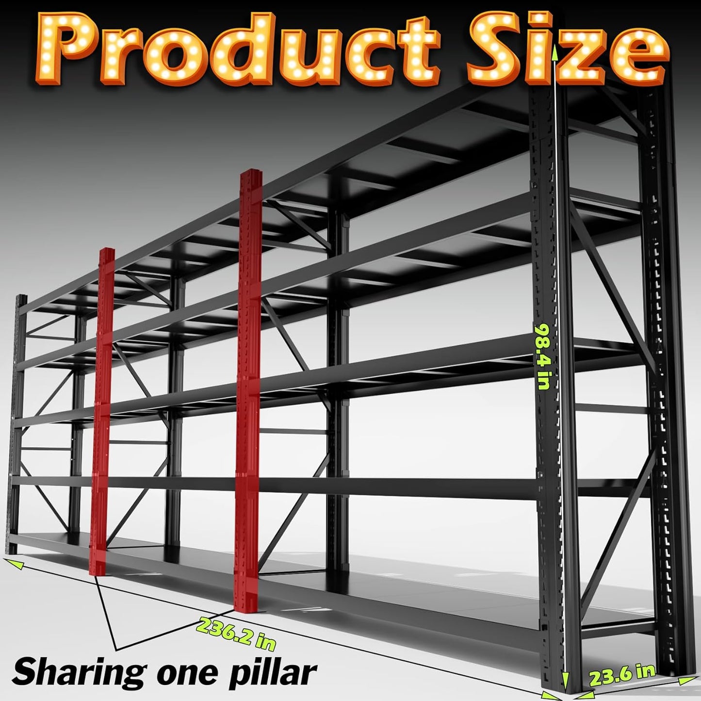 Garage Shelving Heavy Duty - 236" W Extra Large Metal Shelving Units and Storage for 24000lbs, 5 Tier Adjustable Basement Storage Industrial Shelves Pallet Racking Organizer (236" W x 98.4" H)
