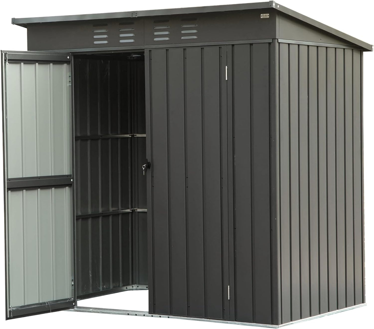 IKERY Galvanized Steel Garden Shed - 6' x 4' with Sloping Roof and Lockable Door, Metal Utility Storage Shed for Backyard Tools, Dark Gray