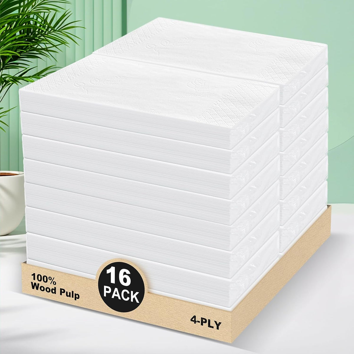 4-Ply Car Tissue Refills (1920 Layers) - 16 Pack Travel Size Tissues, Soft & Strong Disposable Facial Tissues for Car, Office, Home - 480 Sheets