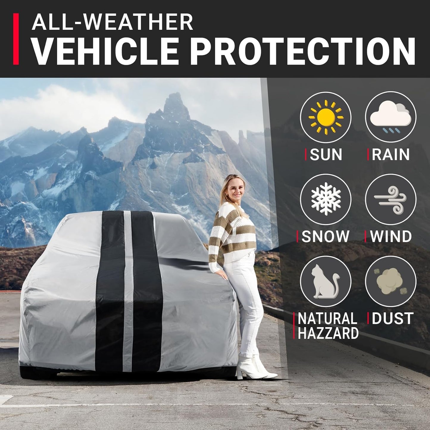 iCarCover Custom Car Cover for Buick Special (1964-1969) Waterproof All-Weather Rain Snow UV Sun Protector Full Exterior Indoor Outdoor Car Cover (Stripe - Gray/Black)