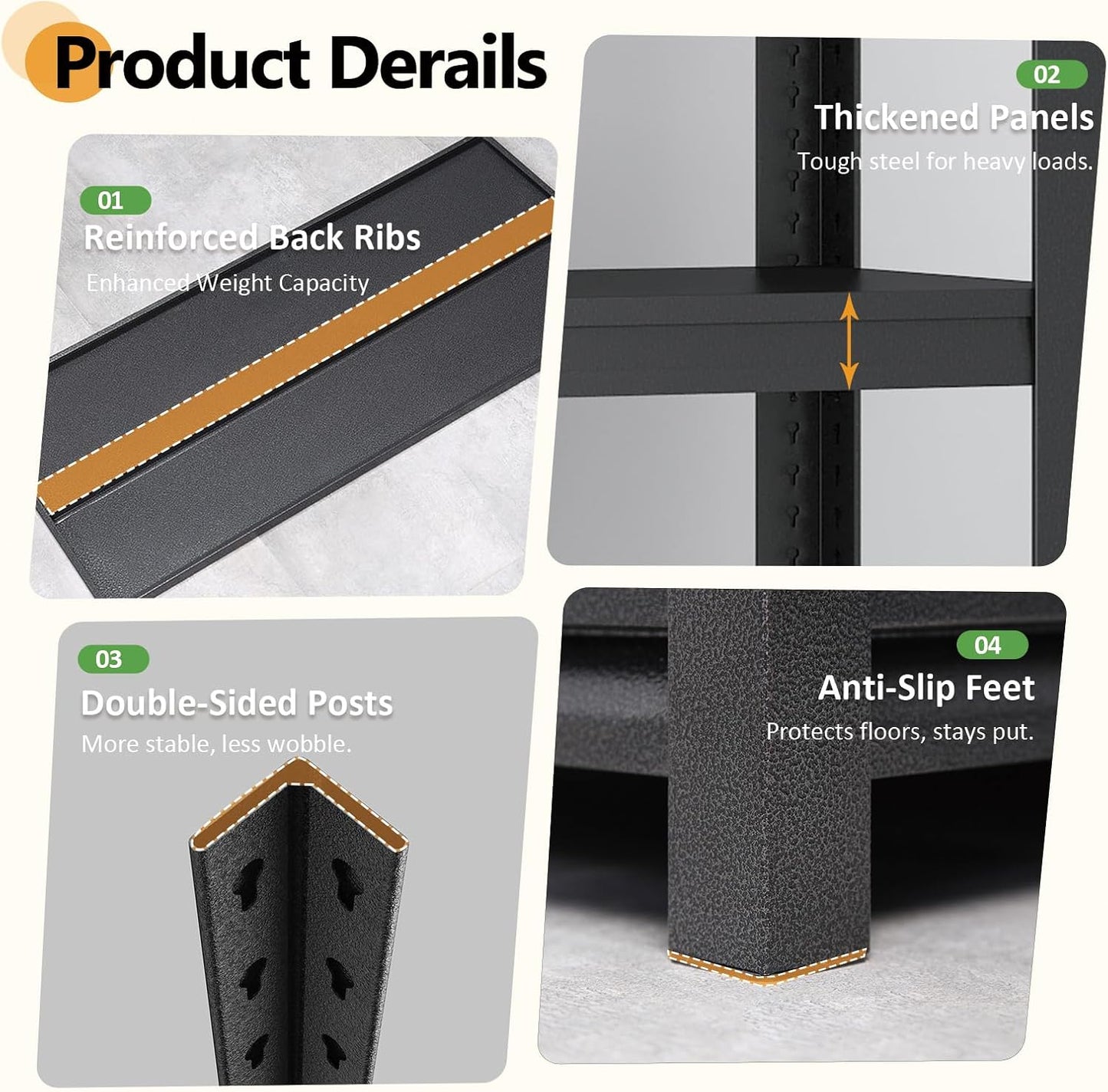 63H Metal Kitchen Storage Shelves, 1600 LBS Heavy Duty Garage Shelving Unit, 5-Tier Adjustable Pantry Shelves, Food and Beverage Storage Rack, Appliance Storage Utility Shelf for Balcony - Black