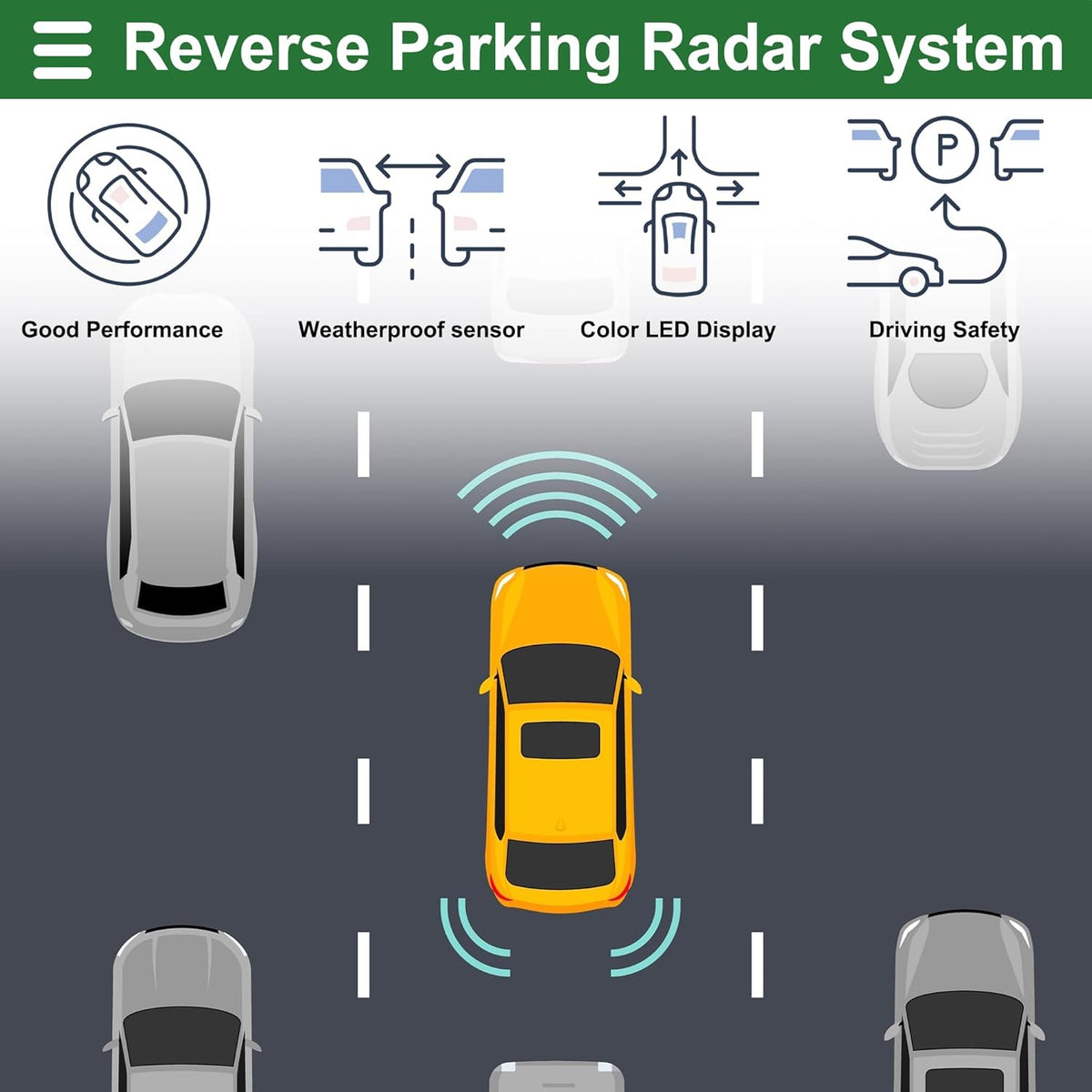 Motoforti Universal Car Auto Vehicle Reverse Backup Radar System Reverse Parking Sensors Alarm Buzzer Reminder Distance Detection Black 8 Parking Sensors