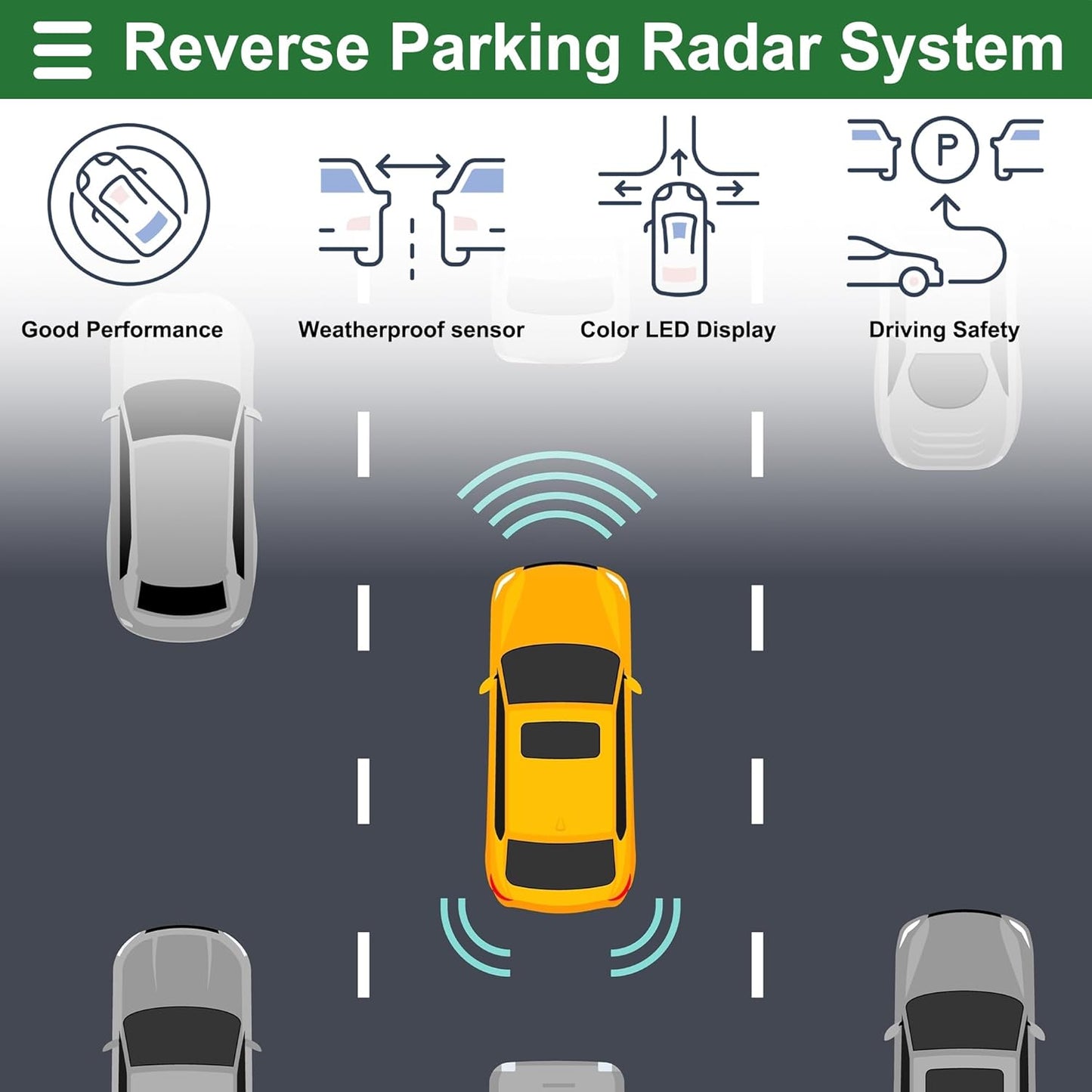 Motoforti Universal Car Auto Vehicle Reverse Backup Radar System Reverse Parking Sensors Alarm Buzzer Reminder Distance Detection Gray 8 Parking Sensors
