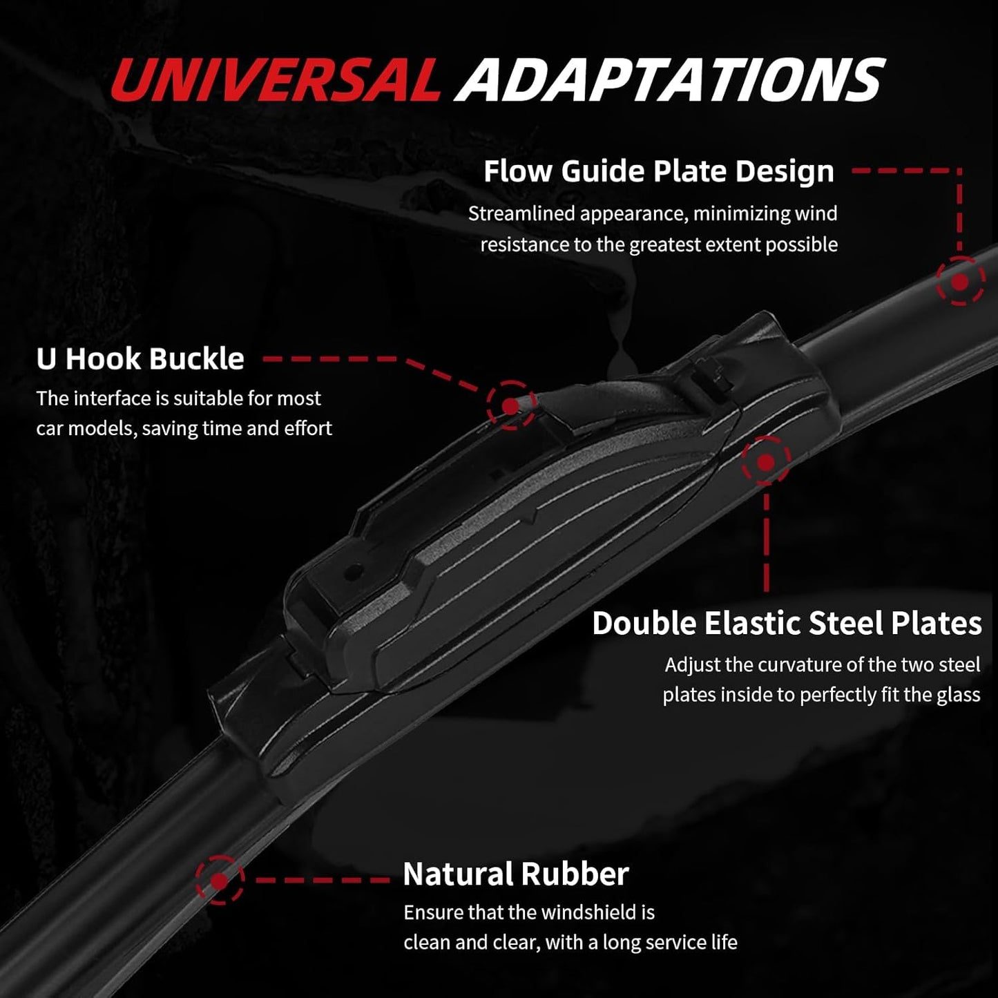 OTUAYAUTO Premium Windshield Wiper Blades - Replacement for Honda Fit 2009-2020 - Precision Fit, All-Weather Performance, Front and Rear Wiper Blades, U Hook - 28"+14"+14" (Pack of 3)