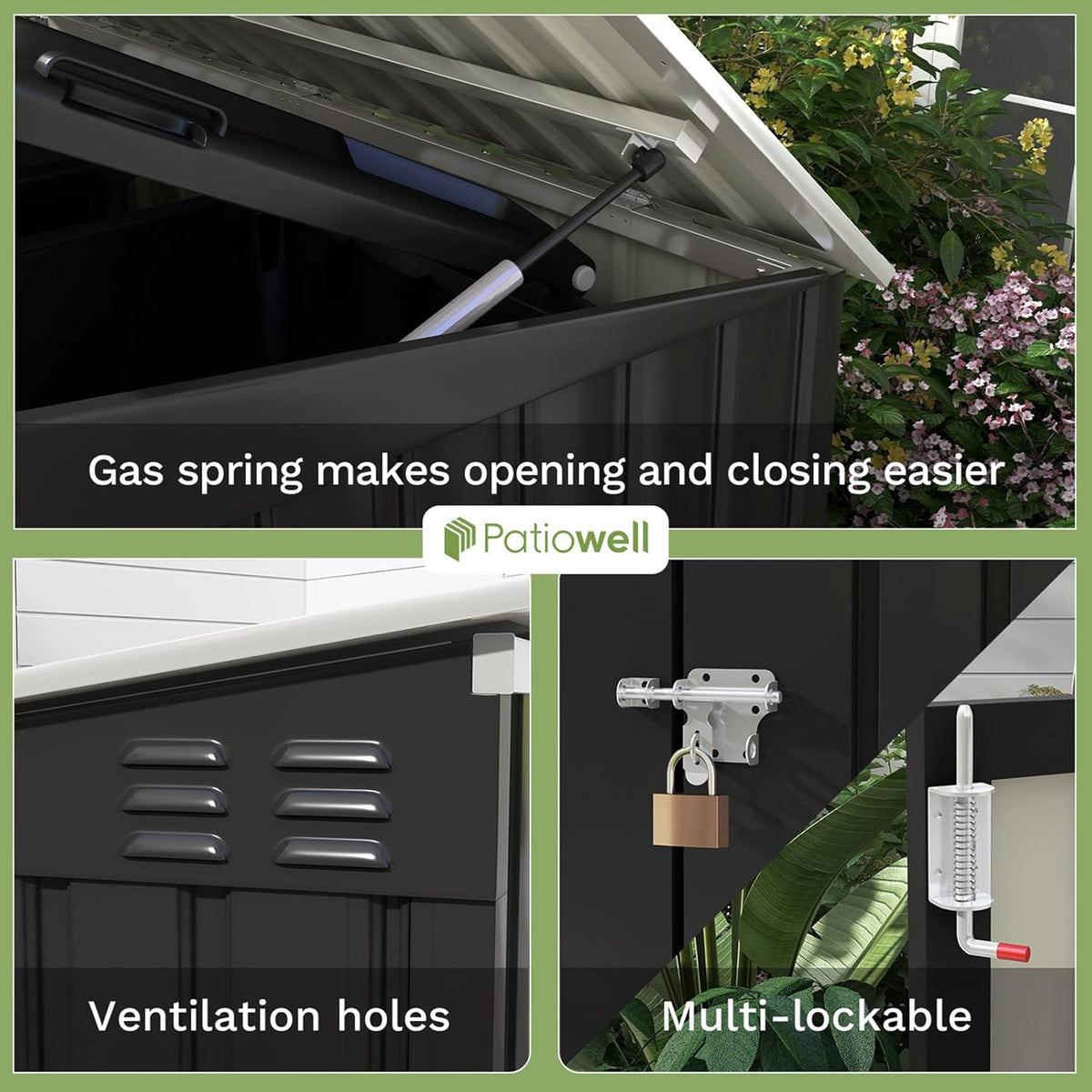 Patiowell 6 x 3 FT Horizontal Metal Shed, Outdoor Storage Shed with Double Lockable Doors and Easy Lift Hinges for Trash Cans, Garden Tools and Pool Accessories, Sloping Roof for Backyard Garden Lawn