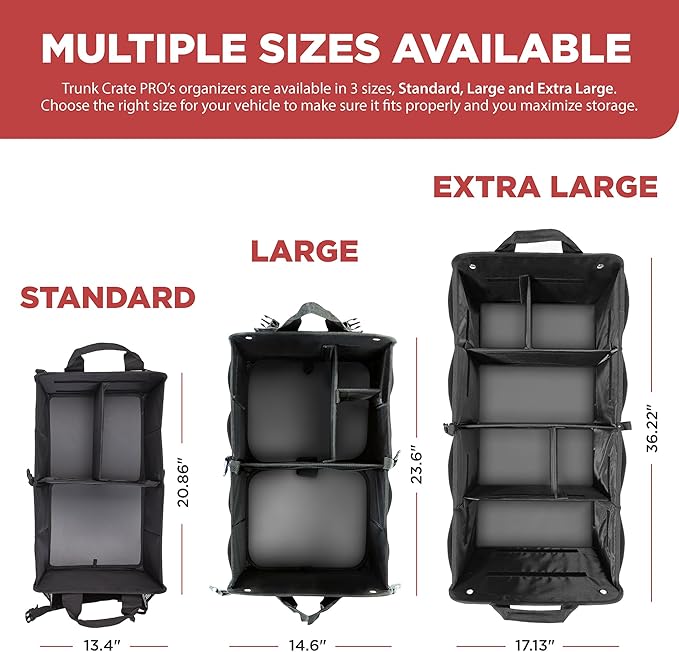 TRUNKCRATEPRO Trunk Organizer For Car, Suv, Truck | Premium Adjustable Multi Compartments Collapsible Car Trunk Organizer With Securing Straps & Non-Slip Bottom (Large Size, Grey)