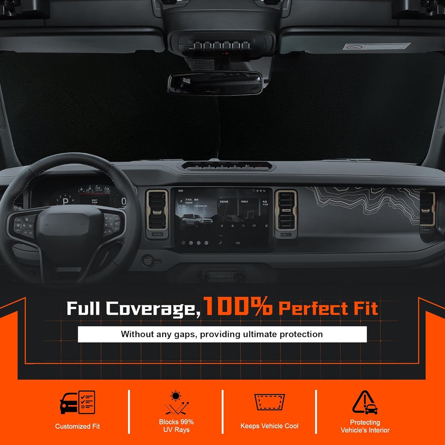 Custom Fit Windshield Sun Shade for Kia Telluride 2020-2025 - Full Coverage, 210T Reflective Fabric, Double-Layer Design - Blocks 99% UV Rays, Keeps Car Cool, Easy to Install and Store