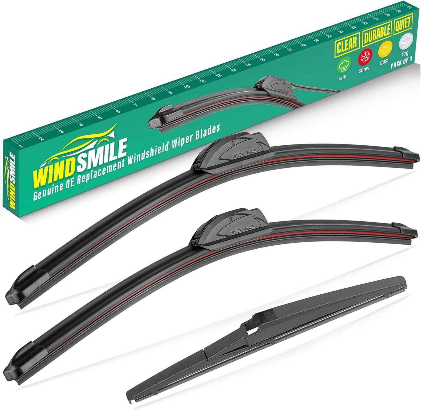 26" 20" 12" Windshield Wiper Blades Replacement for Toyota Highlander 2008-2019 Premium All Weather Front Rear Wipers Set - OEM Quality (Pack of 3)