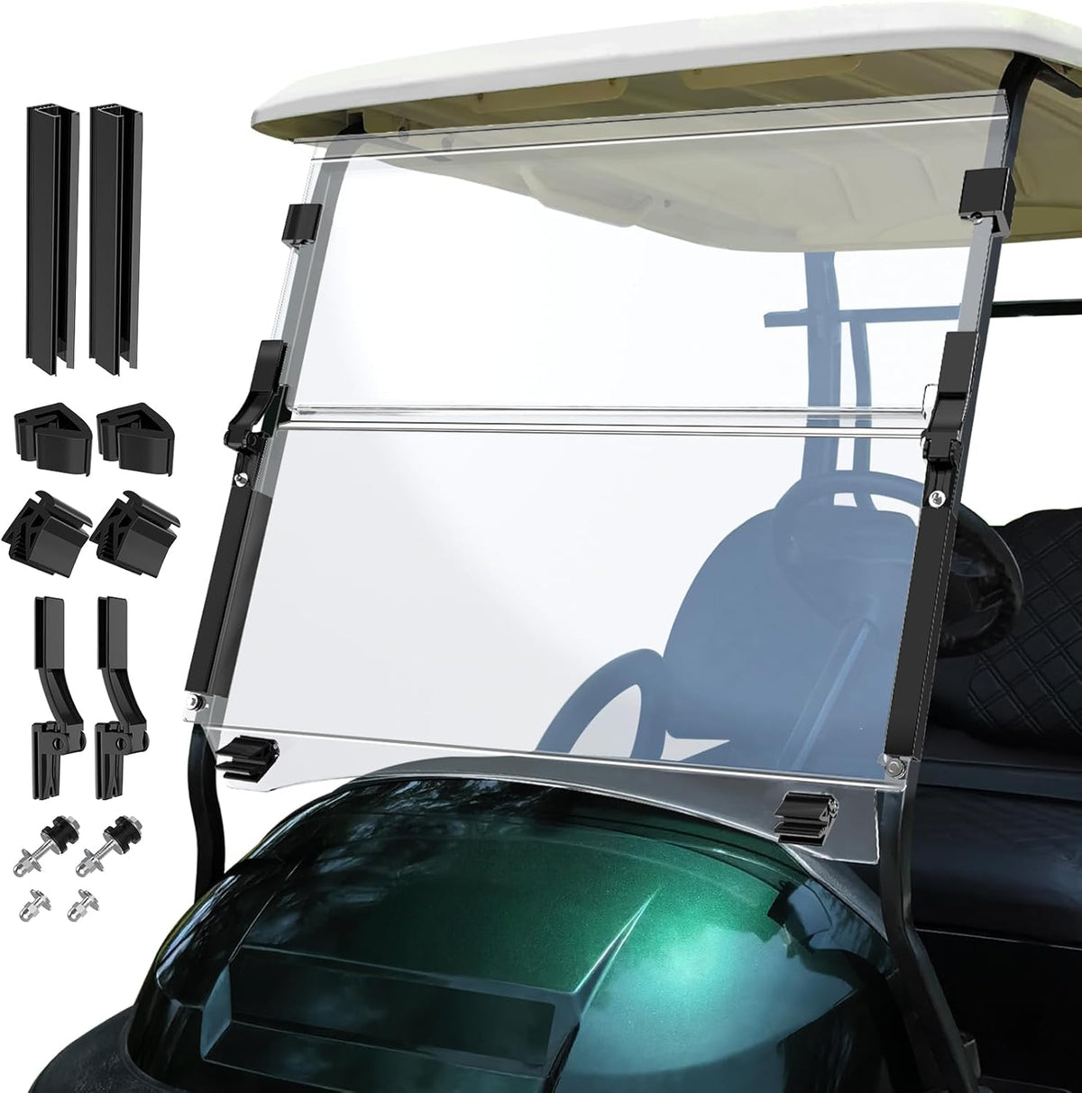 Upgraded Club Car Precedent Windshield,Golf Cart Windshield for Precedent/Tempo/Onward (2004-Up)– Heavy Duty Hinges, Foldable, Anti-UV & Impact Resistant, 5MM Thick PC Material, 37.6"W X 33.2"H
