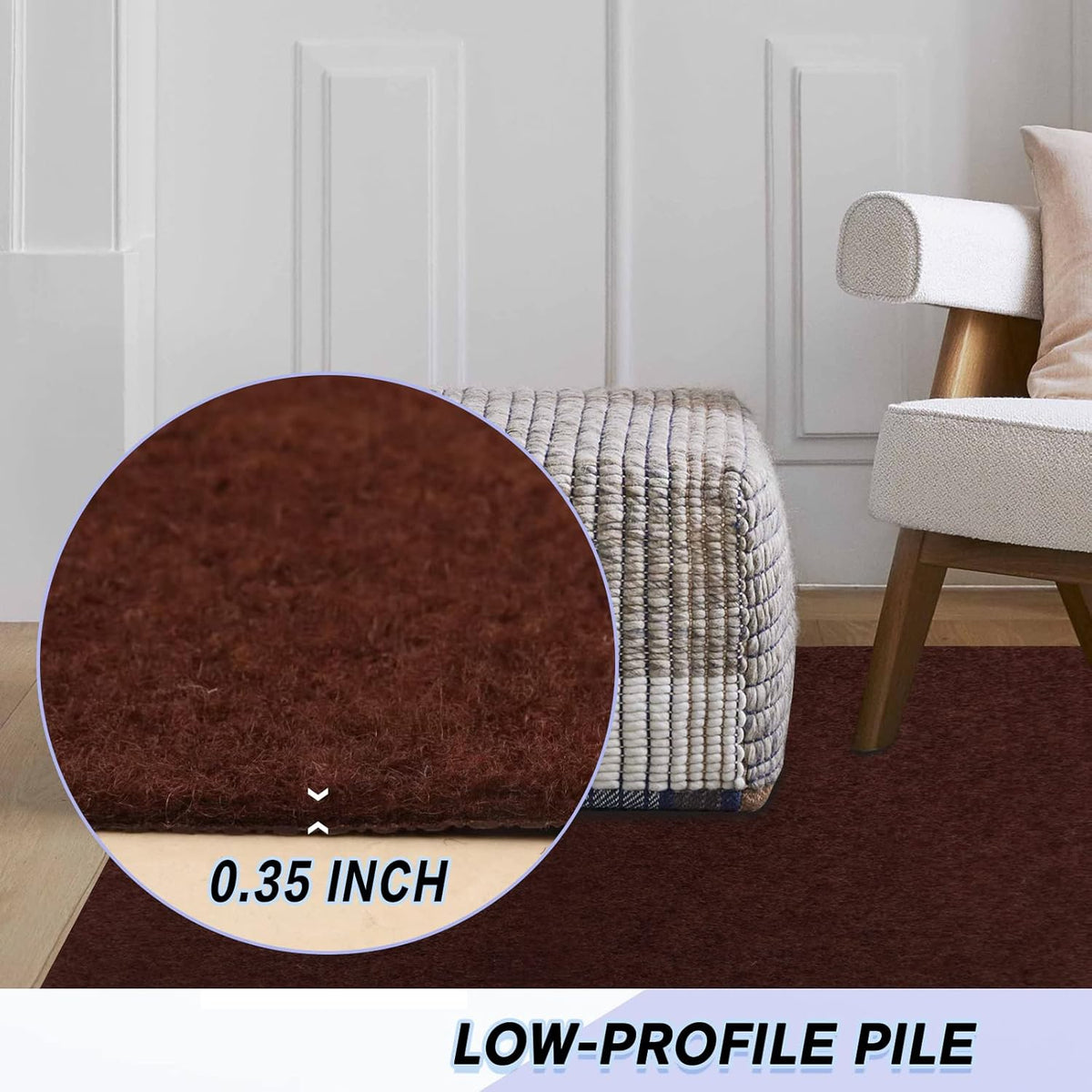 Custom Size Backed Non-Slip Area Rugs Runner, Easy Clean, Waterproof Runner Rugs for Hallway Entryway, Kitchen, Laundry, 4FT x 45FT, Brown