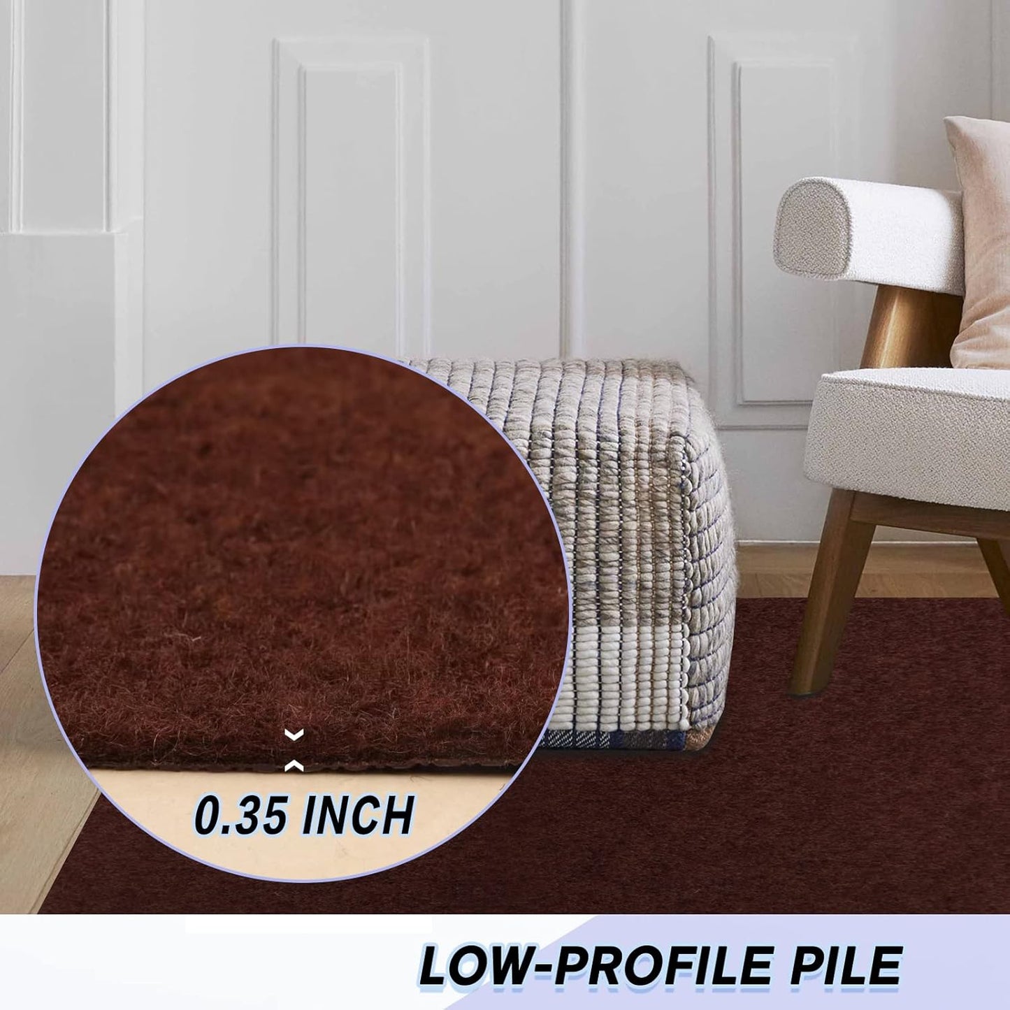 Custom Size Backed Non-Slip Area Rugs Runner, Easy Clean, Waterproof Runner Rugs for Hallway Entryway, Kitchen, Laundry, 3FT x 64FT, Brown
