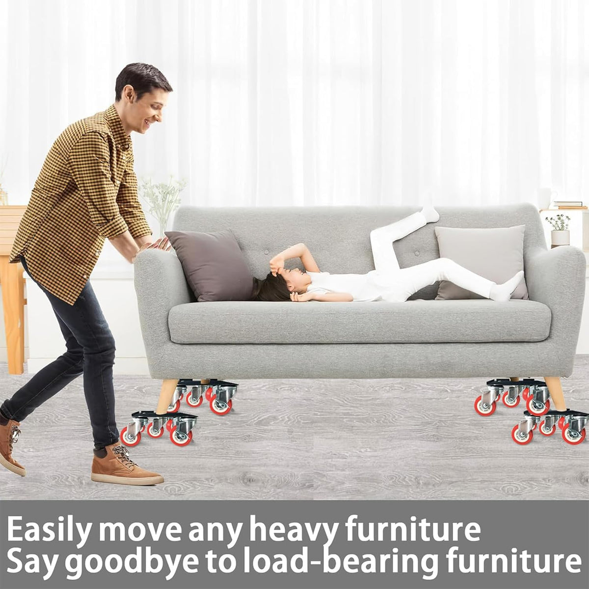 Furniture-Dolly-Furniture-Movers-with-5-Wheels, Furniture Sliders Large Size Carbon Steel Panel Lifter Tool for Moving Heavy Furniture, Furniture Dollies with 2 Brakes, Max Capacity 3335 Ibs