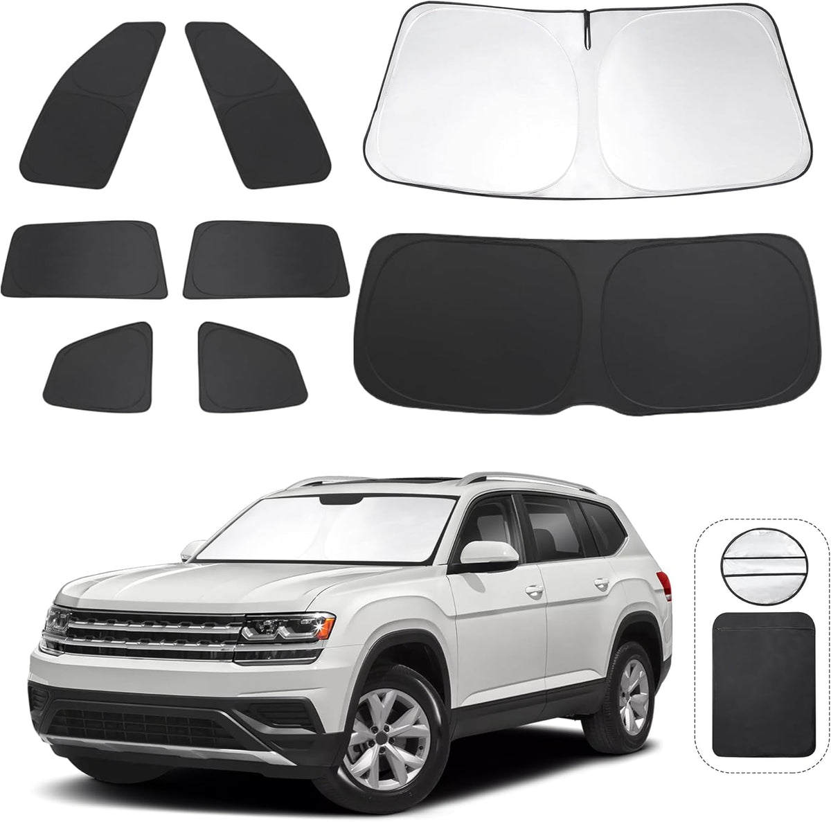 TINGLU Window Shades for Volkswagen VW Atlas 2018-2024 2025 Accessories Car Side Full Windows Rear Triangular Windshield Sun Shade Sun UV Rays Privacy Protection for Camping,Napping,and Relaxing 8PCS