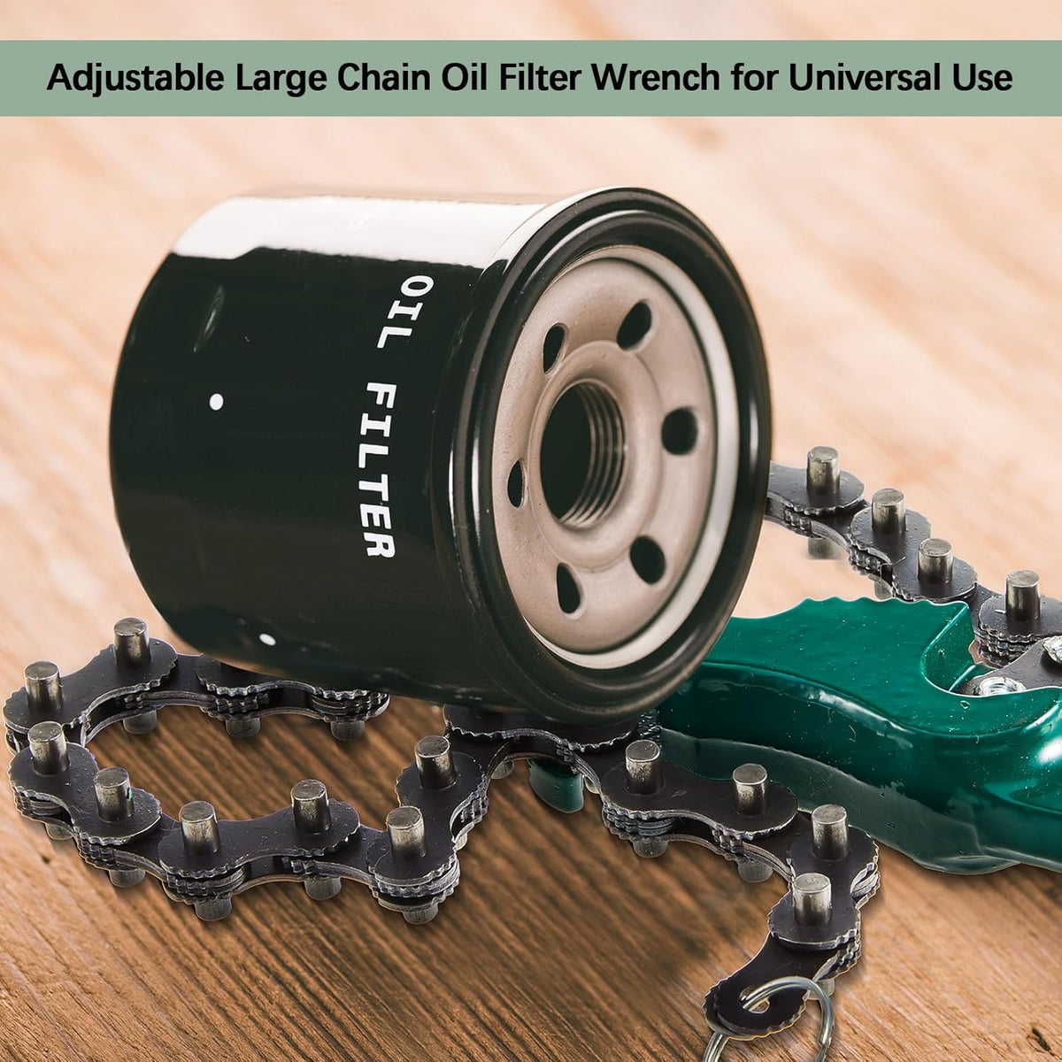 Lasnten 3 Pcs Large Reversible Chain Oil Filter Wrench with 12 16 9 Inch Chain Wrench Adjustable Heavy Duty Carbon Steel Sturdy Pipe Fitting Tool Spanner for Ratcheting Universal(Green)