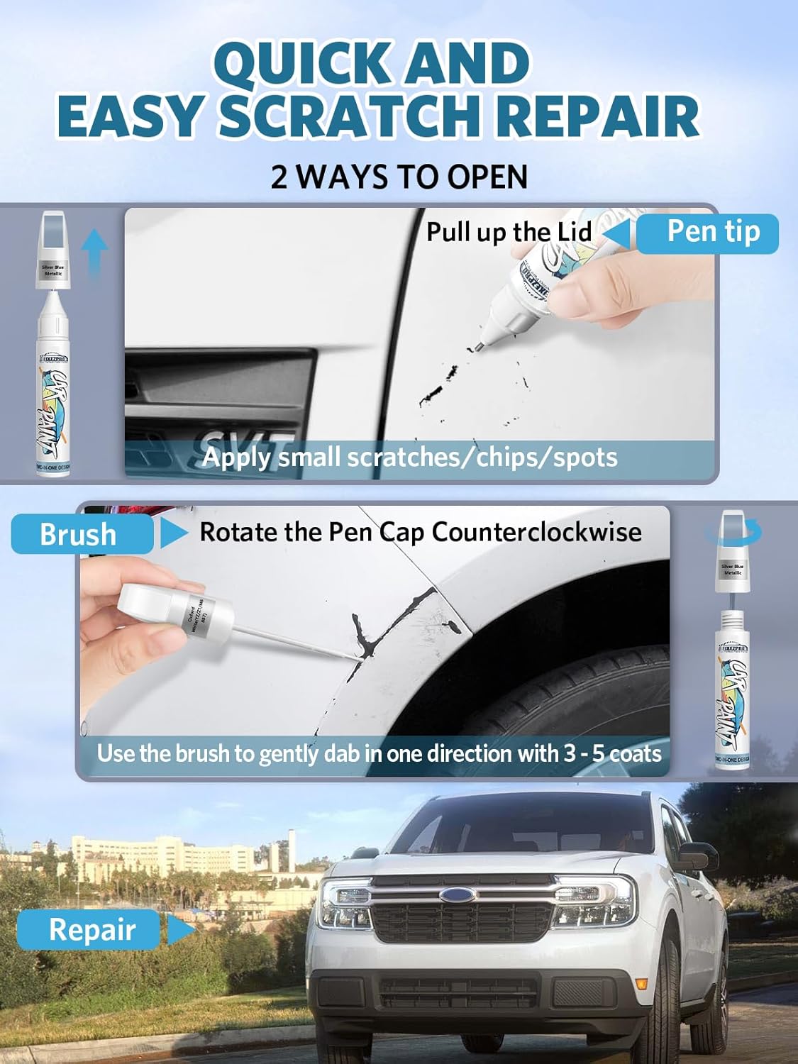 Carbonized Gray Metallic(M7) Touch Up Paint for Ford, Car Paint Scratch Repair Remover Pen Color Exact Match, Quick and Easy Fix Automotive Chips and Nicks Scuff