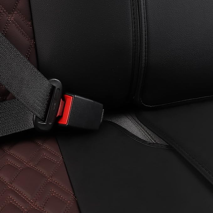 JOJOBAY Car Seat Covers for Dodge Ram Full Set,Fit Ram 2009-2025 1500/2500/3500 Pick-up Truck,Crew,Regular,Quad,Mega Cab,Waterproof Leather Seat Covers Protectors（5PCS Full Set,Black-Brown）