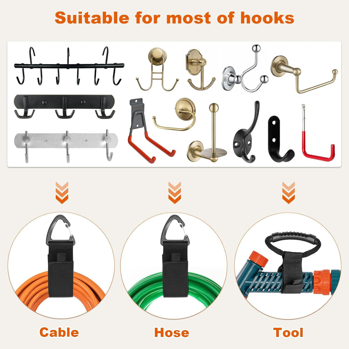 Extension Cord Holder Organizer(10Pack), Extension Cord Hanger for Garage Organization and Storage, 4-pk 16",2-pk17 and 4-pk 22" Heavy Duty Storage Straps, Garage Gadgets for Men (10, Black)
