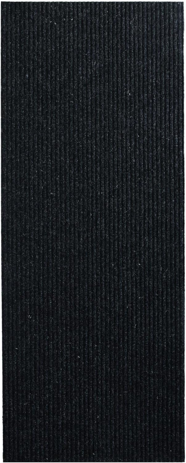 iCustomRug Spartan Weather Warrior Indoor/Outdoor Utility Ribbed Carpet Runner with Non-Slip Thermoplastic Rubber Backing, 28in X 52ft in Black