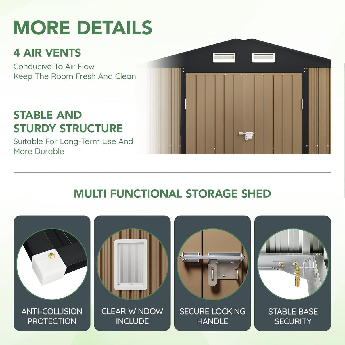 8X6FT Outdoor Steel Storage Shed with Lockable Doors, One Big Window,Ideal for Garden, Backyard, Patio Storage,Brown