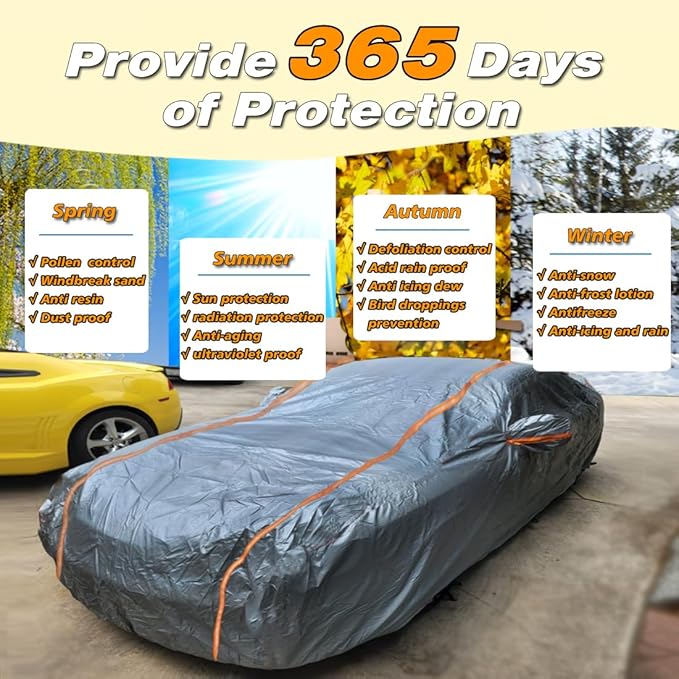 KEYOOG Universal Waterproof Heavy Weight Full Car Covers, Fit Sedan, All Weather, Outdoor Full Cover Weatherproof UV Sun Protection Snow Dust Storm Resistant with PEVA Cotton, for Cars Up to 208"