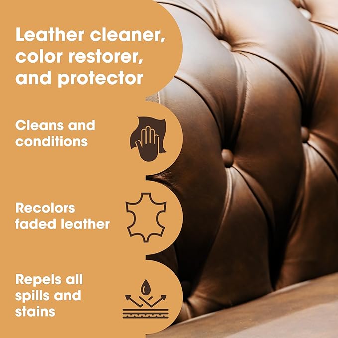 Furniture Clinic Leather Complete Restoration Kit | with Leather Recoloring Balm, Cleaner, 2-in-1 Protection Cream & Conditioner, Sponge, and Cloth | Repair Kit for Furniture (Medium Brown)