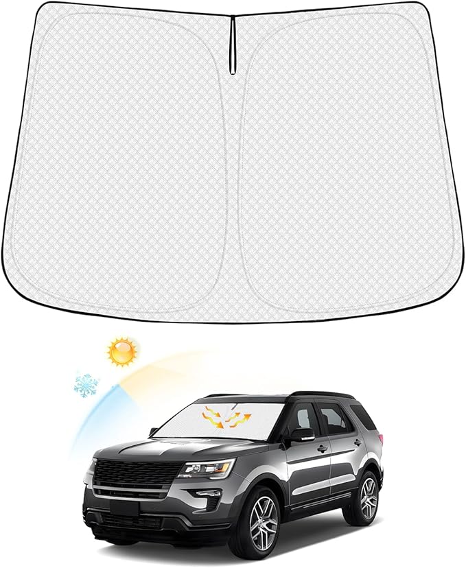 Windshield Sun Shade for Ford Explorer 2011-2019 Accessories Thicken 6-Layer Foldable Front Window Sunshade Cover Sun Visor Protector Block UV Rays Keep Vehicle Cool