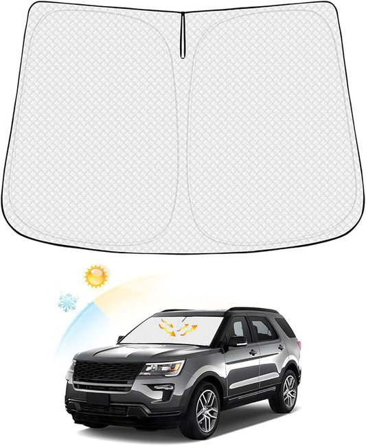 Windshield Sun Shade for Ford Explorer 2011-2019 Accessories Thicken 6-Layer Foldable Front Window Sunshade Cover Sun Visor Protector Block UV Rays Keep Vehicle Cool