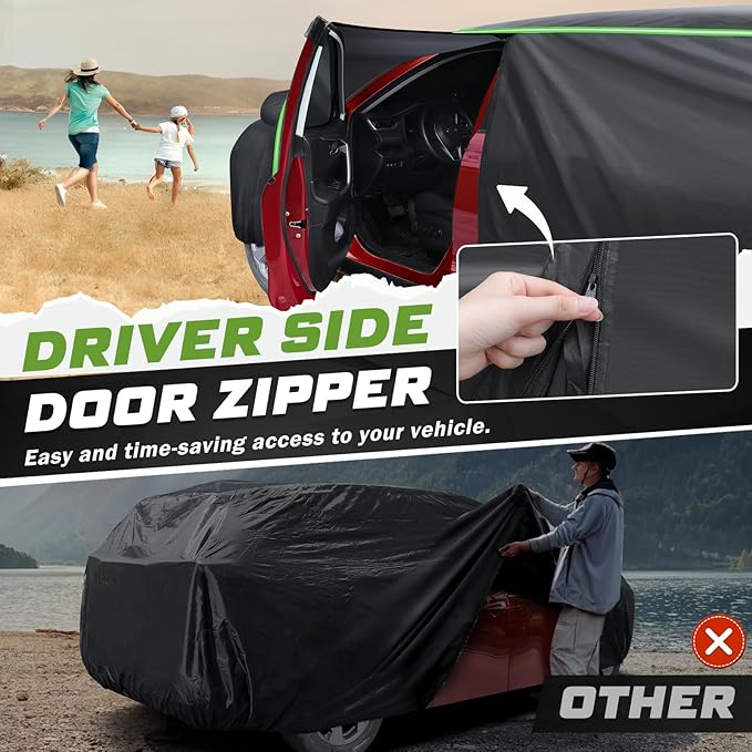 Mixsuper Liner Car Cover for Toyota Highlander 2001-2025, 7 Layers Waterproof Car Cover Accessories for Highlander with Zipper Door, Windproof Straps, Reflective Strips, Anti-UV, All Weather