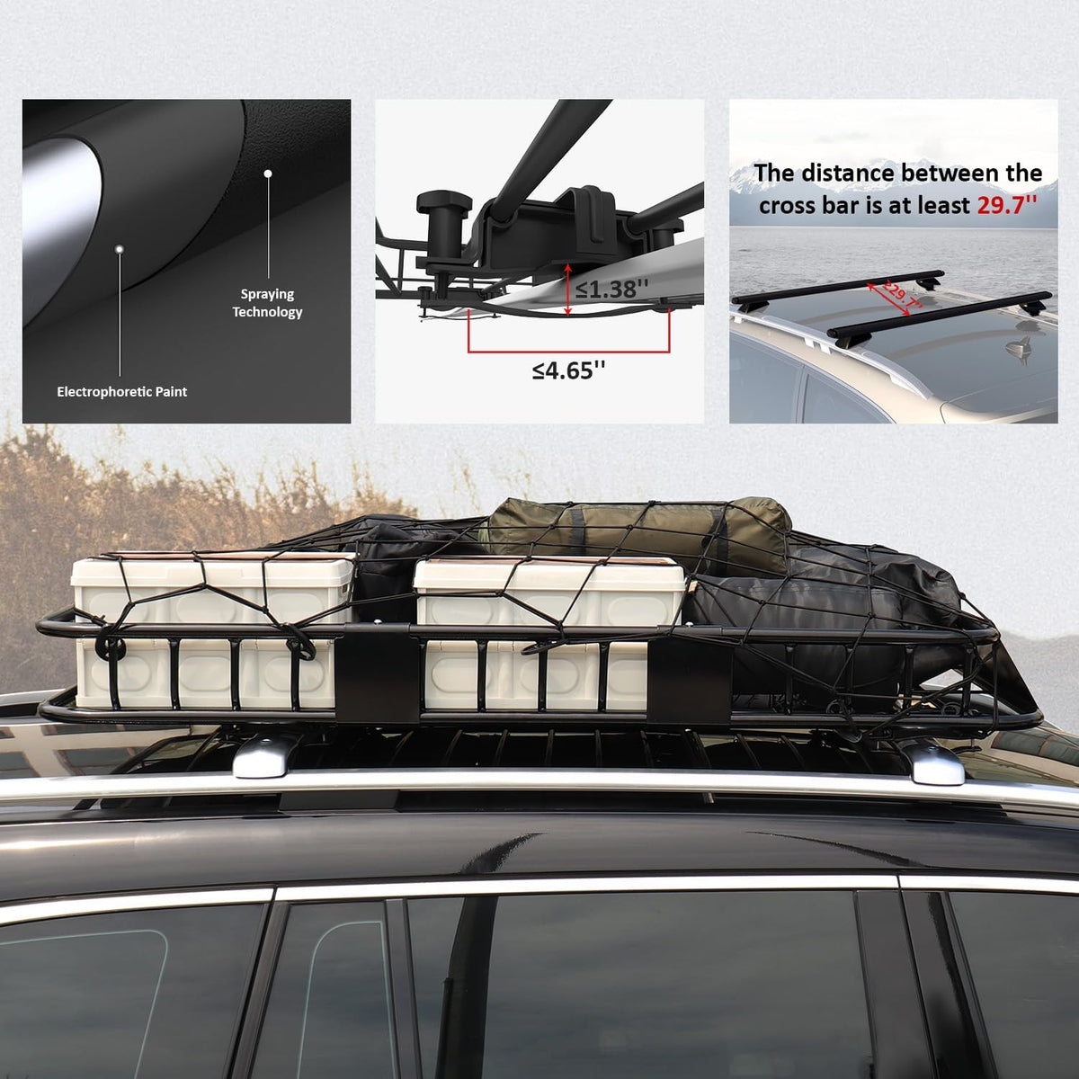 FORWODE 250LB Capacity Heavy Duty 64" x 39" x 6" Roof Rack Cargo Carrier Basket – Includes Cargo Net, for SUV/Truck/Van, Perfect for Travel & Camping