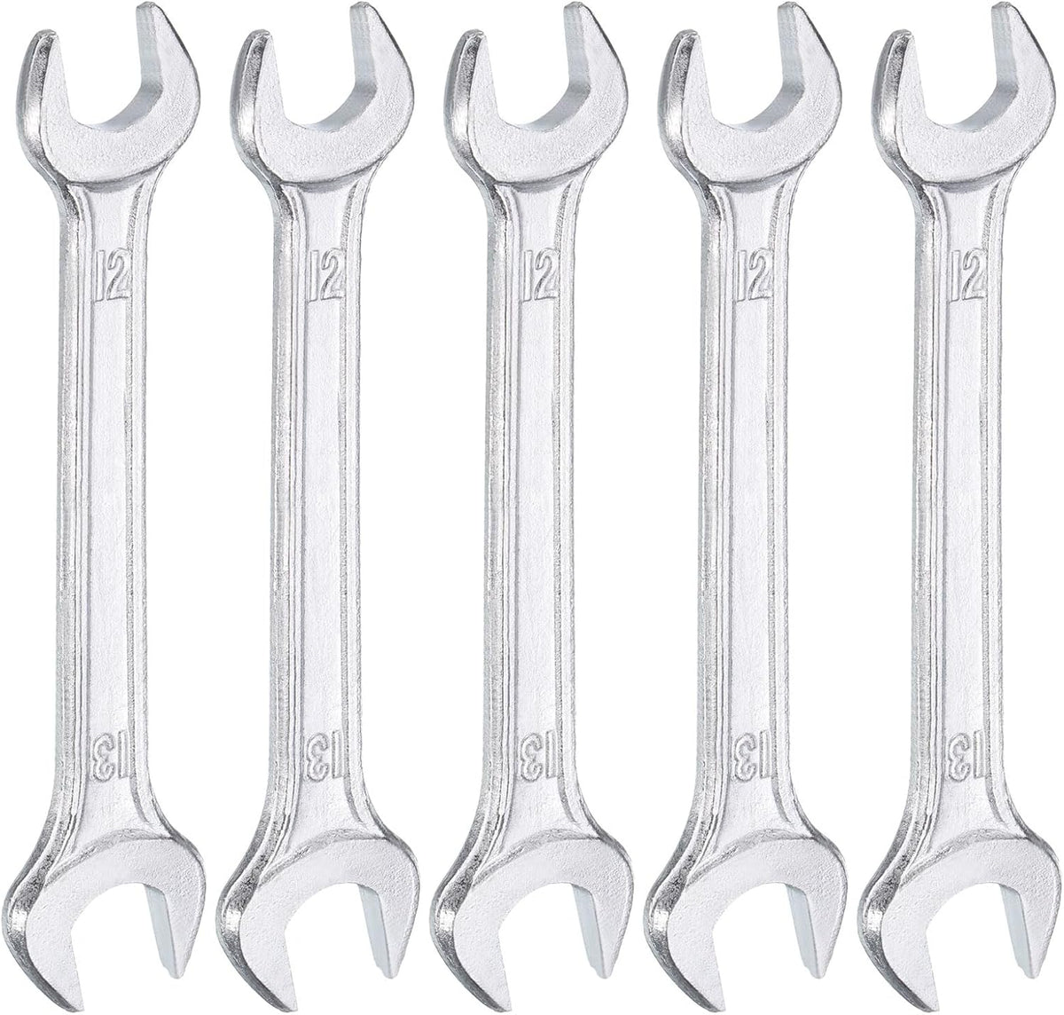 HARFINGTON 5pcs Double Open End Wrench 12mm x 13mm Metric 15 Degree Offset Angle Small Flat Head Wrench Galvanizing Open Ended Spanner for Automotive Repair Furniture Assembly