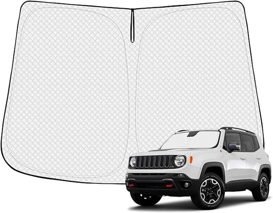 Windshield Sun Shade for 2015-2025 Jeep Renegade Accessories Thicken 6-Layer Front Window Sunshade Cover Sun Visor Protector Foldable Block UV Rays Keep Vehicle Cool