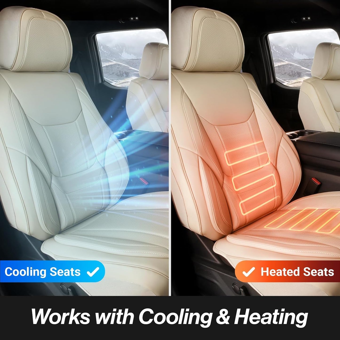 Coverland Custom Car Seat Covers Compatible with F150, Raptor, F250, F350 Super Duty - Premium Leather Non-Slip Memory Foam Waterproof Interior Protector Full Set-Beige [See Size Chart-Size X110]