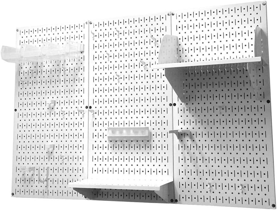 Wall Control 4 ft. Metal Pegboard Organizer - Standard Tool Storage Kit & Deluxe Hook Assortment for Slotted Tool Board - White