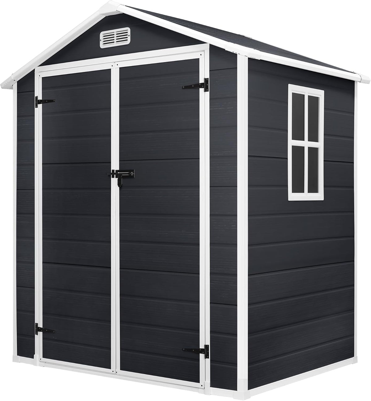 6*4.4 FT Resin Outdoor Storage Shed Plastic Shed with Floor, Reinforced Floor for Patio Furniture, Gardening Tools, Lawn Mower, Plastic Garden Shed with Lockable Door for Backyard (Charcoal)