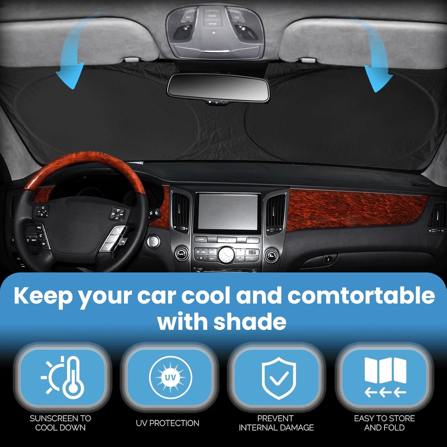 Custom Fit Sorento Windshield Sunshade for 2021-2024 2025 2026 KIA Sorento Front Window Shades Cover for Windshield Sun Visor Protector 210T Reflector Block Heat and Sun Protection Cooler Accessories
