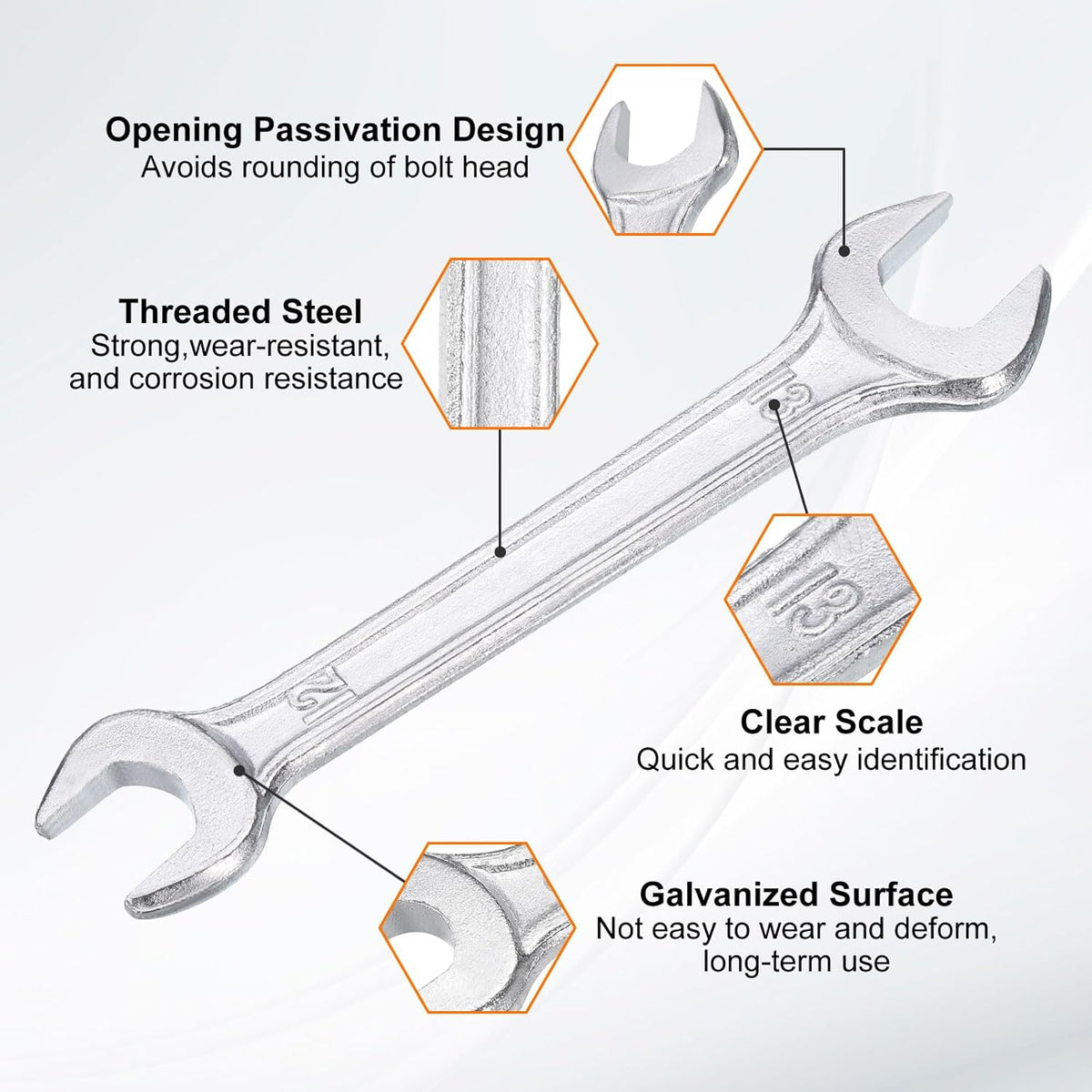HARFINGTON 2pcs Double Open End Wrench 12mm x 13mm Metric 15 Degree Offset Angle Small Flat Head Wrench Galvanizing Open Ended Spanner for Automotive Repair Furniture Assembly