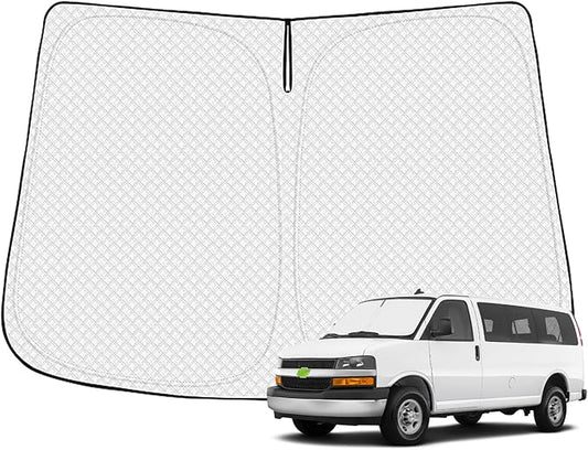 Windshield Sun Shade for 1996-2025 2026 Chevrolet/Chevy Express Accessories Thicken 6-Layer Front Window Sunshade Cover Sun Visor Protector Foldable Block UV Rays Keep Vehicle Cool
