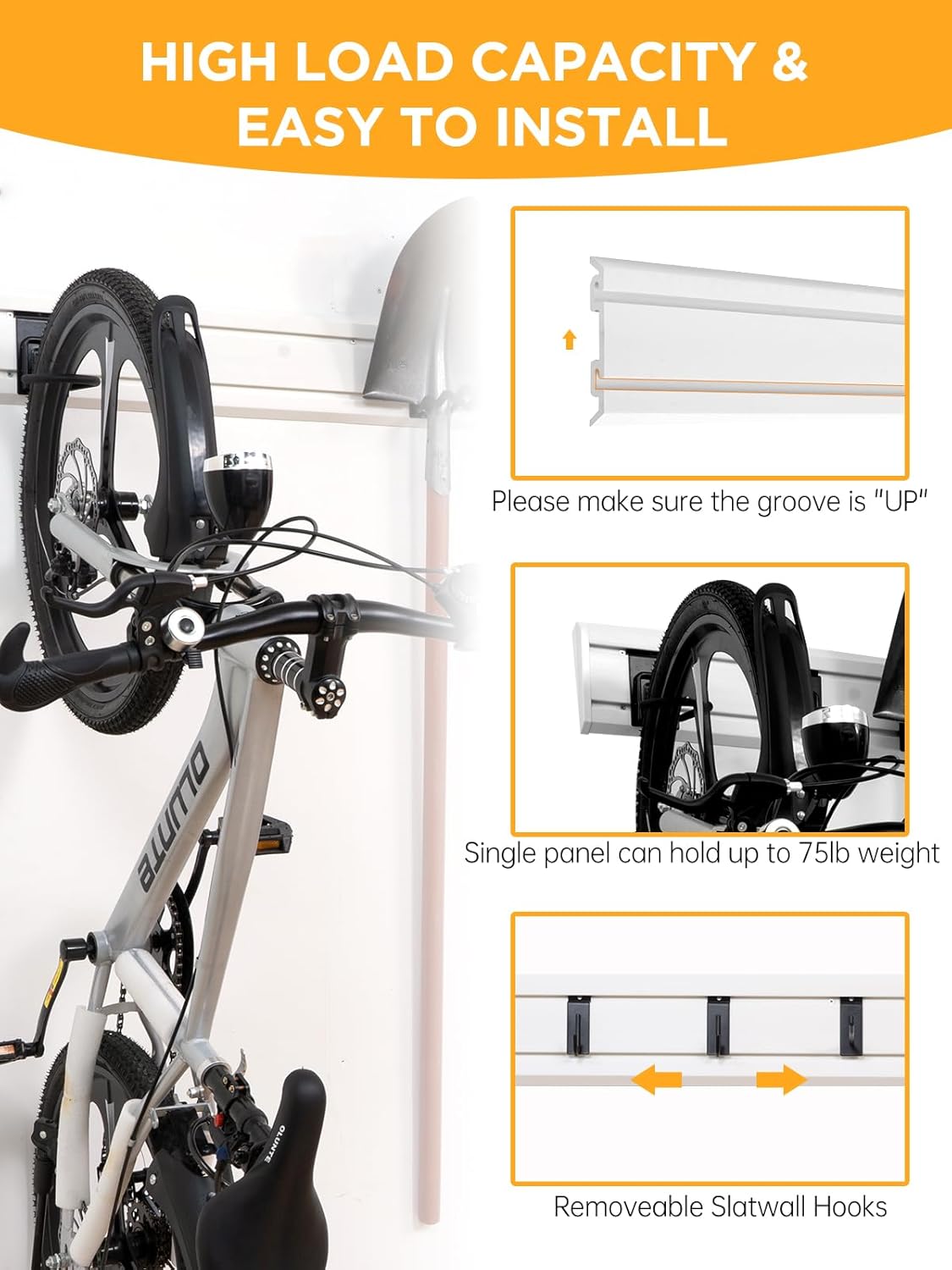 Garage Tool Organizer Wall Mount Slat Wall Paneling Yard Tool Storage for Garage, Bike Storage Rack